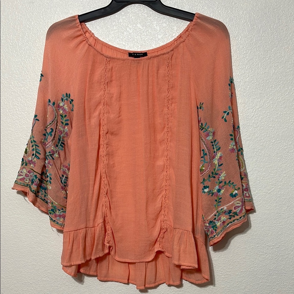 Zac & Rachel Pink Embellished Bell Sleeve Blouse